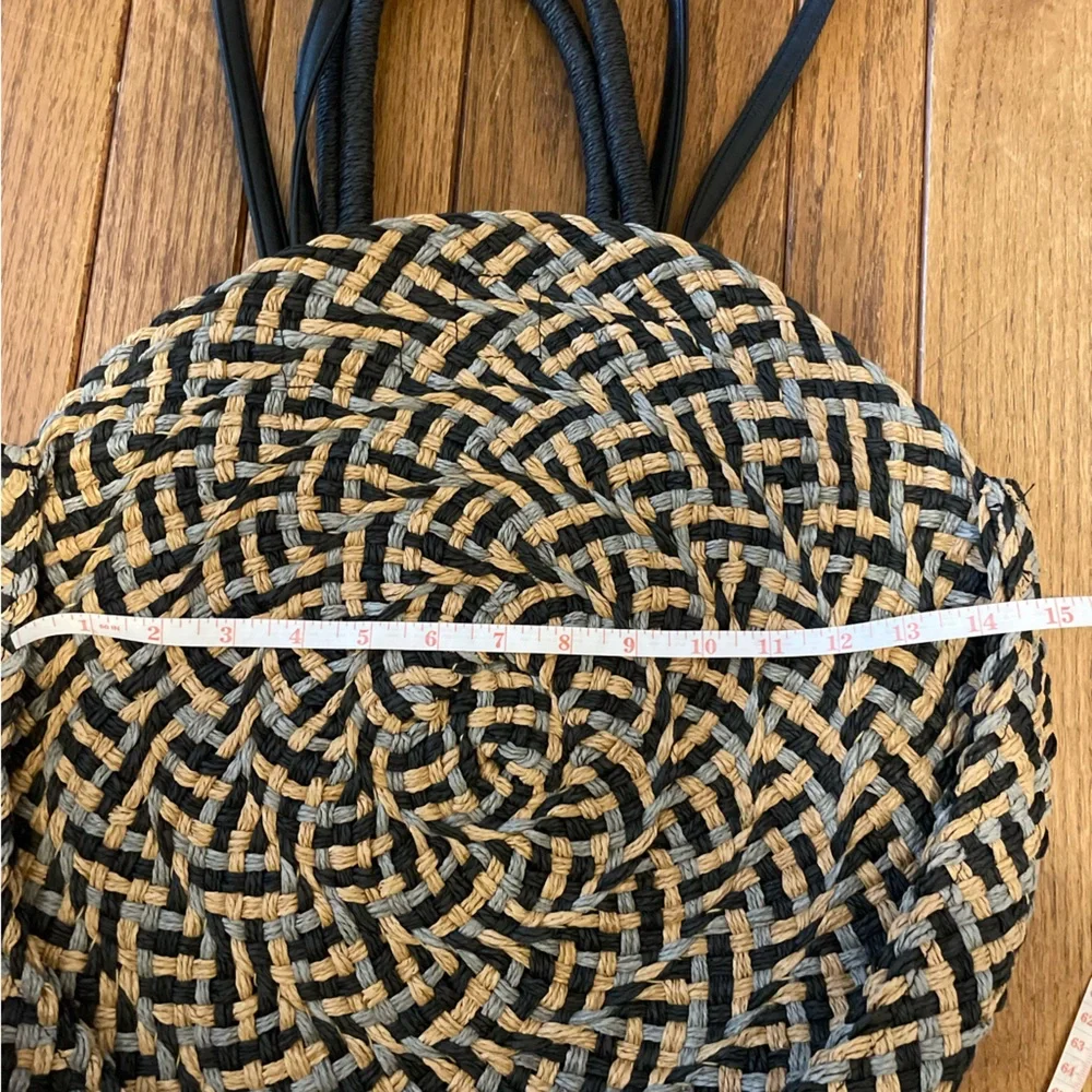 Woven Black, Blue, and Tan Large Cottagecore Feminine Tote Handbag - Picture 6 of 7